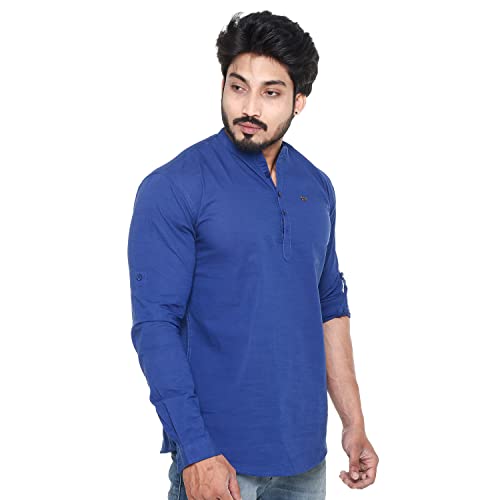 Image of Men's Linen Chinese Collar Full Sleeve Plus Size Short Kurta