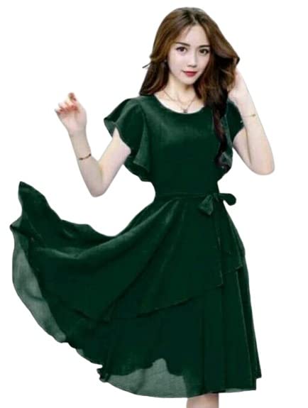 VivientWomen Plain Flair Georgatte Short Dress