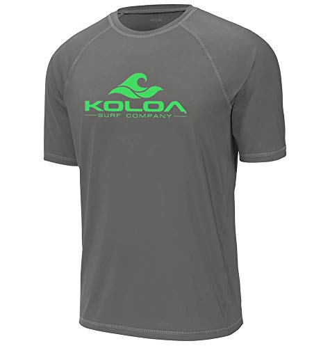 Koloa Surf Company Men's Classic Wave Logo UPF 50 Rashguard Tees, XX-Large, Dark Smoke Grey/Green Logo