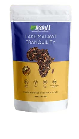 Asami White Hibiscus Peach Tea Sustainably Sourced Directly From African Farmers | Malawi Lake Tranquillity Organic White Tea | Naturally Precious White Peach Hibiscus Tea Enjoyed Hot or Cold | 100g