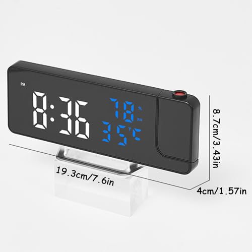 Renchey Reloj Despertador con Proyector para Dormitorios | Brillo Ajustable - Despertador Digital con Temperatura y Humedad,para Adultos Mayores Viajeros Estudio Apartamento Dormitorio Hogar Mesilla - imagen 5