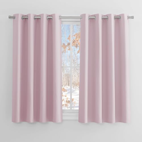 PONY DANCE Cortinas Dormitorio Niña Cortinas Opacas Termicas 2 Piezas Cortinas Termicas Aislantes Frio y Calor con Ojales Cortinas Infantiles, 140x145 CM, Rosa Claro