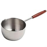 Sartén de aceite de acero inoxidable, mini sartén de 300 ml y 500 ml con mango de madera extendido, parte inferior plana, calefacción eficiente para cocinas de gas e inducción, porción individual o