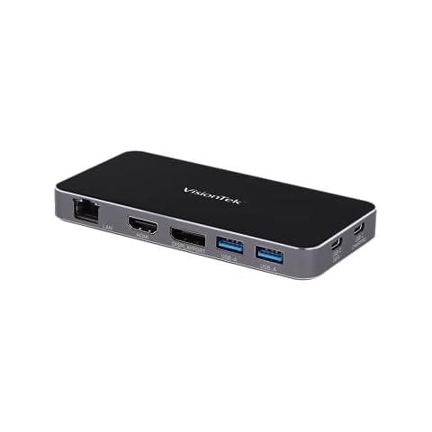 VisionTek VT350 Portable USB-C Dual Monitor Hub - 1x DP, 1x HDMI, 2X USB-A, 1x Ethernet, 1x USB-C for Windows/MacOS/ChromeOS/iOS Cover
