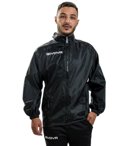 Rain Basico per Givova Impermeabile Giacca Antipioggia Sport Tempo Libero Allenamento Fitness Palestra Cappuccio Removibile Calcio Calcetto Protezione Relax
