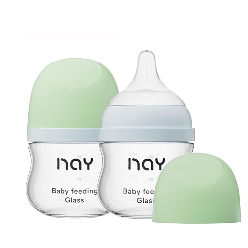 Image of yanyoyo Natural Glass Baby Bottle Wide Neck, Newborn Anti-Colic Baby Bottle, Clear, 3oz(Pack of 2), Includes 2Pcs Slow Flow Nipple(SS), 0 Months+
