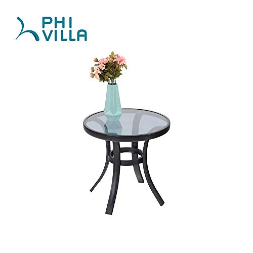 PHI VILLA Outdoor Patio Strap Strapping Chairs and Ottoman with Glass Top Side Coffee Table Set of 5