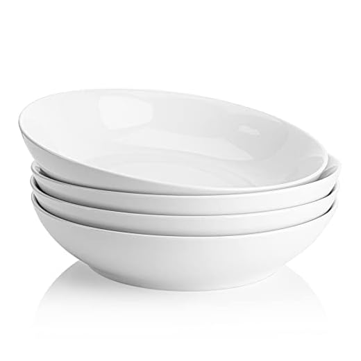Sweese Porcelain Pasta Bowls, 45 Ounce Large Salad Serving Bowls, Wide and Shallow Bowls Set of 4, Microwave and Dishwasher Safe, White, No. 113.101