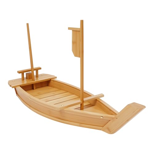 31.5 Inch Wooden Sushi Boat Serving Tray Extra Large Sushi Platter & Display Board Dumplings Sashimi Desserts Serving Plates for Restaurant or Home Log Color