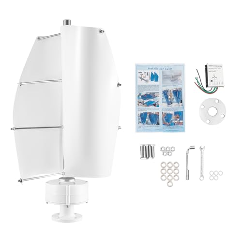 500W Windturbinen Generator, 12V 2-Klinge Vertikale Windgenerator Wendel Windkraftanlage, IP67 Elektromagnetismus Windkraftanlage Komplettset mit Controller für Boote Pavillons Kabinen White