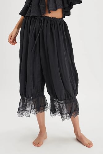 Womens Drawstring Lace Slips Trim Ruffle Hem Capri Pants Y2K Summer Going Out Streetwear Lightweight Bloomers Pant3