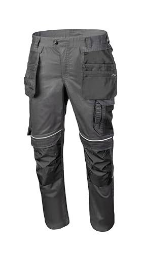 Högert Technik HASSO Arbeitshose, Sicherheitshose, Stretch, verstärkt, XL, dunkelgrau, robust, Werkzeugtaschen, Kniepolster, Bauhose, Handwerkerhose
