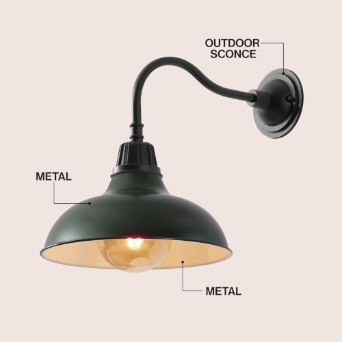 Image of JONATHAN Y Aurora 12.25 inch Matte Green and Black Metal Gooseneck Barn Sconce