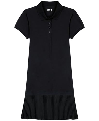 IZOD Girls' Juniors Uniform Short Sleeve Polo Dress, Stretch Pique Material, Dropwaist