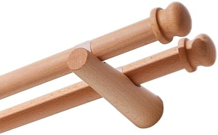 Rustic Modern Solid Wood Double Curtain Rod, 29mm Diameter, Silent Track with End Caps, 100cm (39.4in) Length – Ideal Indoor Home Decor Solution & Elegant Window Treatment