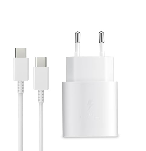 25W Caricatore USB C Rapido Caricabatterie per Samsung Galaxy S24, S24+, S23, S22 Ultra, S21, S20, A54, A53, A14, Fold5/4, Flip 5/4, Note10 Rapida USB C Carica Alimentatore Presa con Cavo - Bianco