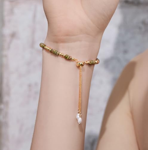 Cicy Bell Beaded Bracelets for Women, 14k Gold Plated Apatite Boho Bracelets, Epidote Shell Pearl Bracelets, Trendy Jewelry Gifts for Lover Mom Friends2