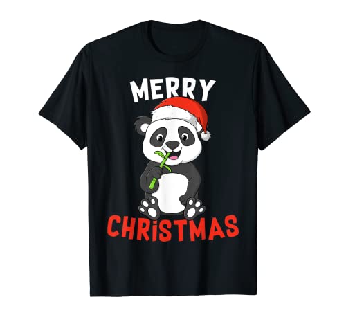 Merry Christmas Funny Cute Panda Bear Gift Kids Boys Girls T-Shirt