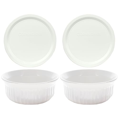 CorningWare FS16 16oz Round French White Casserole Dish w/F-16 French White Plastic Lid (2-Pack)