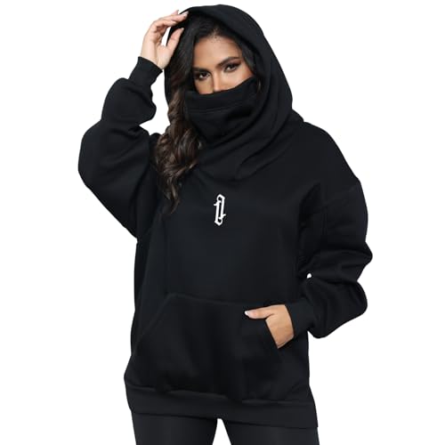 Covisoty Donna Felpa con Cappuccio Pile con Sciarpa Cotone Morbido Pullover Oversize Hoodie Casual Autunno Inverno Vestiti