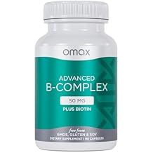 Omax3 Advanced Vitamin B Complex 50MG with Biotin | Hair, Skin & Nails Support, Supports Immune Health & Energy Metabolism, 90 Capsules