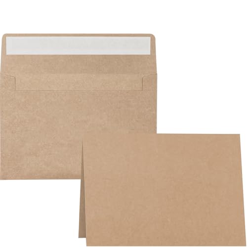 Blank Cards and Envelopes 4x6, 50 Pack Brown Blank Folded Greeting Cards and Envelopes Set with A4 Greeting Card Envelopes for DIY Greeting Cards, Thank You Cards, Invitations in All Occasions