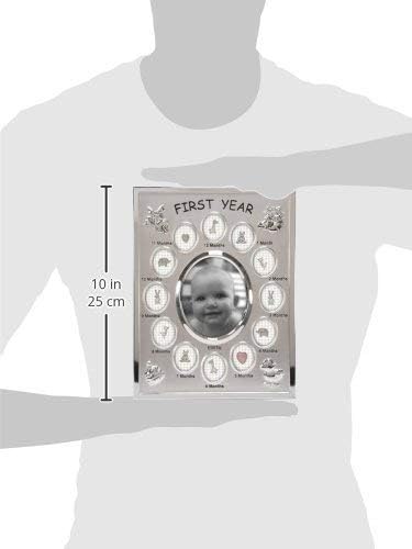 Malden International Designs Baby's First Year Collage Picture Frame, 13 Option, 1-3.5x4, 12-1x1, Silver