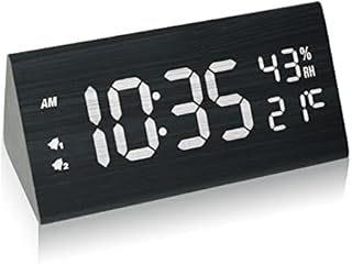 Digitaler Wecker mit Große LED Anzeige, Tischuhr Holz 7 Helligkeit 5 Lautstärke Dual Alarmen Wecker Digital mit Luftfeuchtigkeit- und Temperaturanzeige USB Netzanschluss für Schlafzimmer, Wohnzimmer