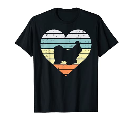 Shih Tzu Silhouette Heart Sunset Retro Dog Lover Owner Gift Camiseta