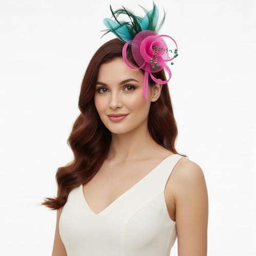 Image of DRESHOW Fascinators Hats for Women Tea Party Fascinator Hats Vintage 50s Headwear Cocktail Wedding Church Derby Hat
