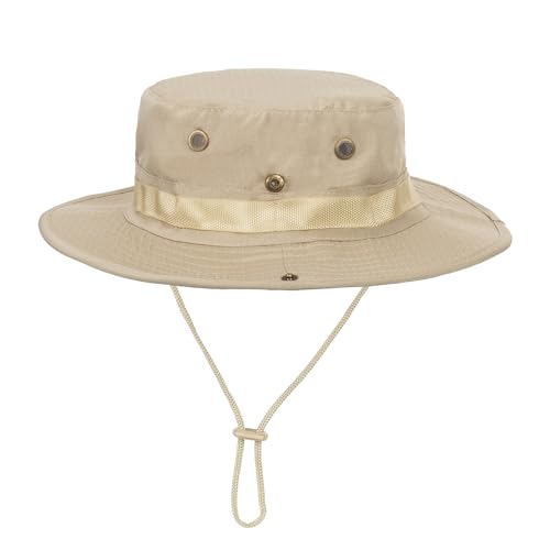 Wide Brim Sun Boonie Hat with Uv Protection for Women Men Safari Military Beach Costume Oufits Light Beige