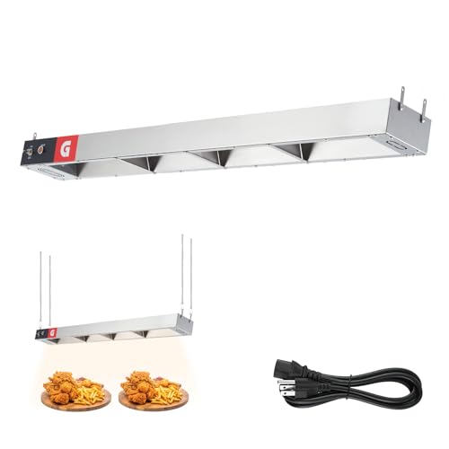 48" Electric Strip Heater, Food Heat Lamp Overhead Food Warmer, Commercial Grade Infrared Food Warmer with Plug and Chains, Hanging Overhead Stainless