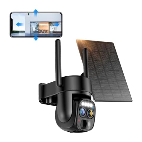 hawkray cams Solar Outdoor Cam: Dual-Lens, 10X Zoom, 2K, 360° PTZ, w/Spotlight, Siren & PIR Detect Cover