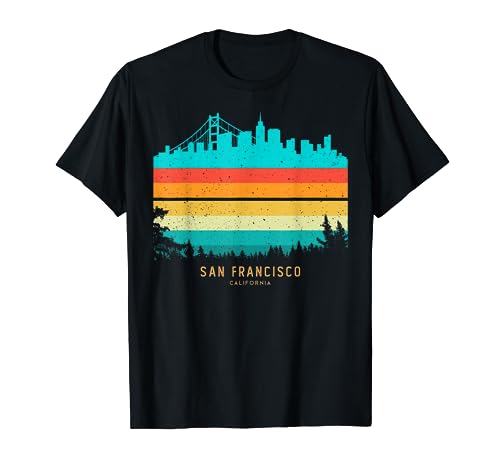 Vintage Retro Sunset City California Skyline San Francisco Maglietta