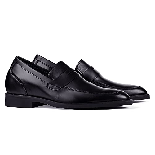 MASALTOS Zapatos de Hombre con Alzas Que Aumentan Altura hasta 7 cm. Fabricados en Piel. Modelo Milan Negro 43