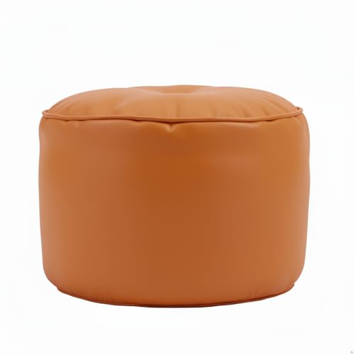 Image of Premium Faux Leather Footstool /Footrest /Pouffe | EPS Beans Filled | Ready to Use | Soft Cushioned Ottoman | Durable Leatherette Finish | Living Room, Bedroom & Office Color- (Orange)