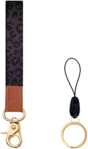 Timideer Wrist Lanyard for Keys, Wristlet Strap Keychain for Women Men Short Lanyard for Car Keys Wallet, Cell Phone, Camera (Grey Leopard Print)