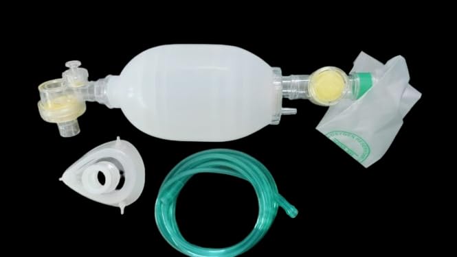Resuscitator System (Ambu Bag) – Adult 1000ML, Manual Silicone CPR Bag with Oxygen Reservoir, Reusable Emergency Ventilation Device for First Aid, Medical & Hospital Use