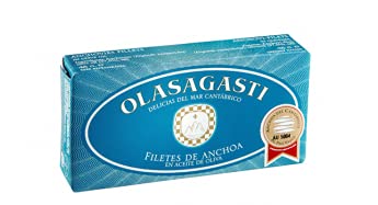 Olasagasti Canned Anchovy Fillets in Extra Virgin Olive Oil | Tinned Cantabric Anchovies in EVOO | 1 x 48g Can