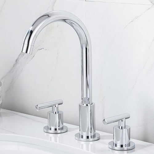 Robinet mélangeur 3 trous lavabo salle de bain avec bec pivotant 360 et double commande chrome