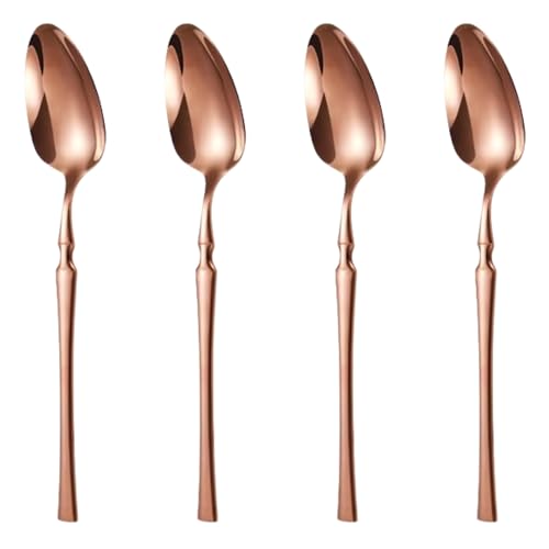 Image of Silverware Dinner Spoons Set of 4 | Korean Vintage Style Flatware | Dishwasher-Safe Stainless Steel Cutlery for Home, Restaurant & Gift Giving (Rosegold)