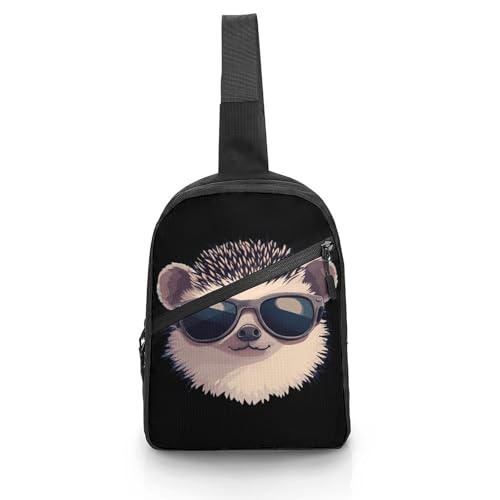 Hedgehog with Sunglasses Chest Bag Foldable Crossbody Unisex Pack Travel Hiking Adjustable Shoulder Straps Sling Bags