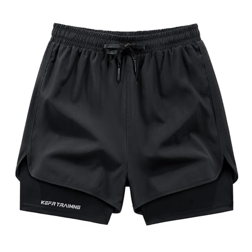 Ybwhjwx Men's 2 In1 Gym Shorts,5 inch Quick Dry Men Running Shorts, Athletic Workout Shorts with Liner and Towel Loop (US, Alpha, Small, Regular, Black)