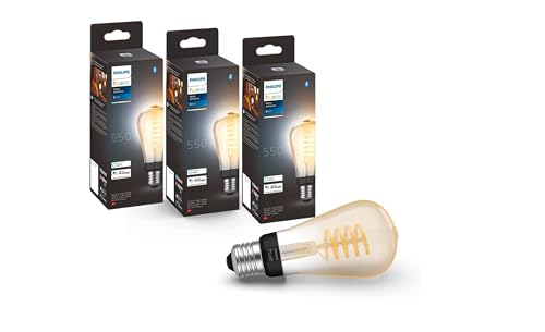 Philips Hue White Ambiance E27 Einzelpack Edison ST64 Filament 550lm, dimmbar, alle Weißschattierungen, steuerbar via App (3 pack)