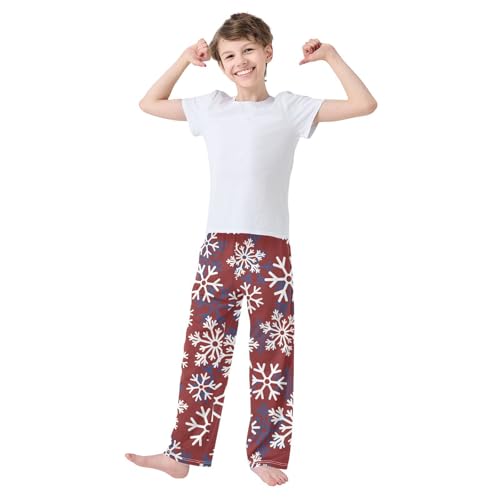 Boys' Pants Christmas White Snowflakes Red Long Bottoms Jogger Pants Elastic Waist Trousers with Pockets S-XL2