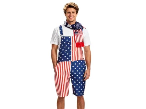 YLZFEQFN American Flag Overalls Denim Bib Patriotic Rompers Adjustable Straps Shorts Jumpsuit (American Flag X-Large)