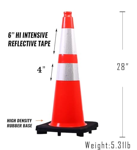 Image of BESEA 4PACK 28 inch inch Traffic Safety Cones Orange Road Parking Cones Heavy Duty Construction Cone Structurally Stable for Traffic Control at Public Place