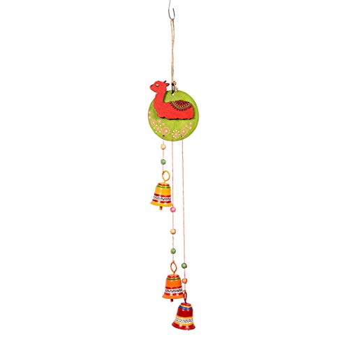 Image of Aakriti Art Creations Red Alpaka Wind Chime with 3 Metal Bells | Handmade Modern Art Wooden & Metal Wind Chime | Outdoor & Indoor Decorative Wind Chimes for Balcony, Garden, Living Room & Gifting