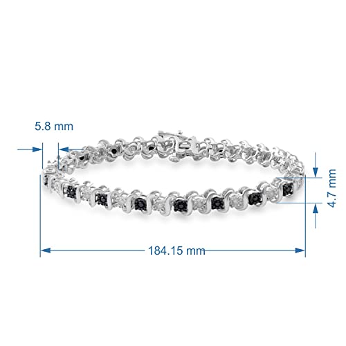 Jewelili Sterling Silver 1 Cttw Treated Black And Natural White Round Diamond Tennis Bracelet, 7.25" #TOP2