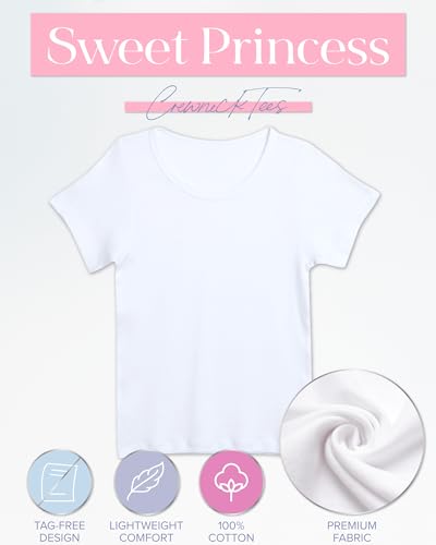 Girls’ Undershirt – 100% Cotton No Show Comfort Crewneck Shirt (6 Pack, 2T-16)2